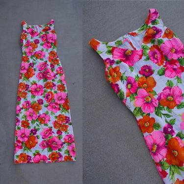 Vintage 60's Pink and Orange Floral Maxi Dress 