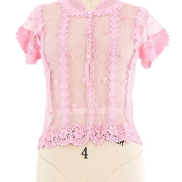Pink Crochet Button Front Top