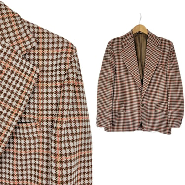 1970's Brown Check Poly suit Coat I Blazer I Sport Coat I Sz Med I Sz 42" I John Blair 