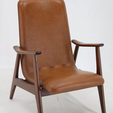 1960s Scandinavian Teak Armchair in Leatherette 