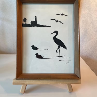 Vintage Framed Silhouette Art Heron Birds | Wall Art Silhouette lighthouse | Silhouette scenery 