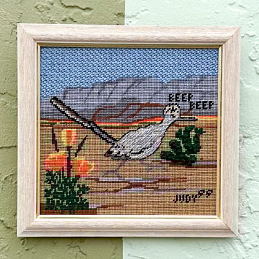 Beep Beep Roadrunner Needlepoint Framed Art