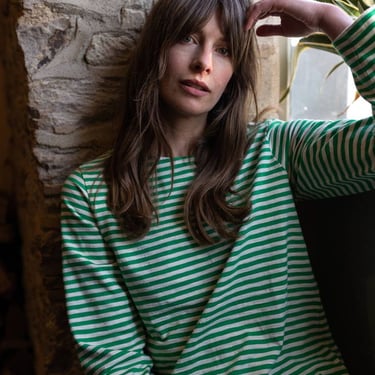 Ivy Sadie Slub Tshirt - Green/Ecru Stripe on Garmentory