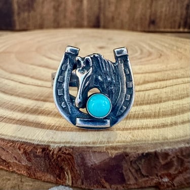 TURQUOISE HORSESHOE ROUNDUP Sterling Silver Ring | Horse Animal Ring | Native American Navajo Southwestern Jewelry | Multiple Sizes 