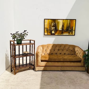 Tufted Tan Velvet Loveseat