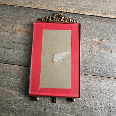 French Ormolu Easel Frame, Classic Ribbon Bow, Beveled Glass, Photo Portrait Frame, Easel, 1900s 