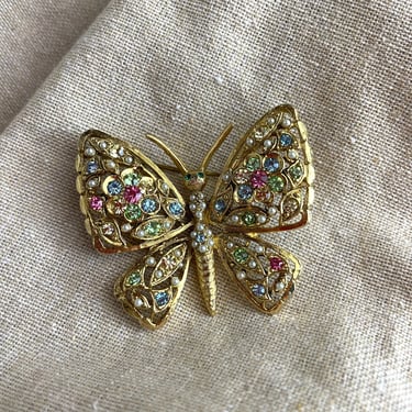 Rhinestone butterfly brooch - 1960s vintage costume jewelry 