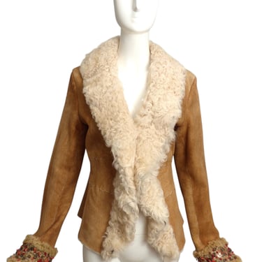 Beaded Shearling Coat, Size 10