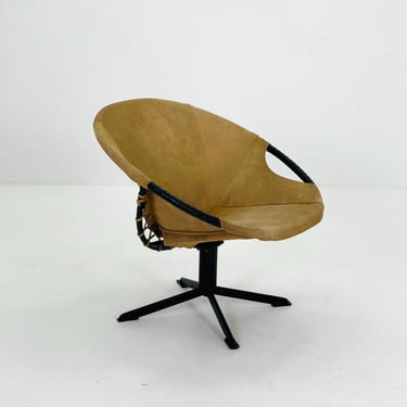 Mid century Suede Lounge Chair with Black Iron Frame, Mcm Design Germany 1960s 