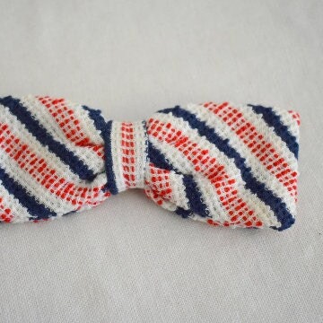 1960s Red, White, and Navy Striped Clip Bow Tie 