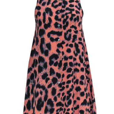 Equipment - Pink & Black Sleeveless Leopard Print Button-Up Silk Dress Sz XS