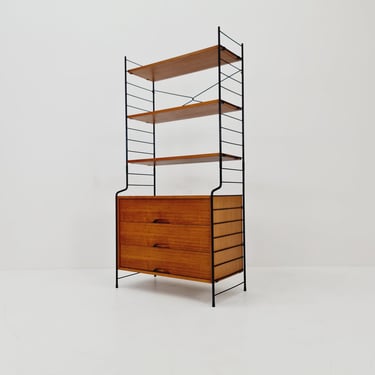 Free standing String shelf system, bookcase with cabinet teak by WHB Germany, 1950s 