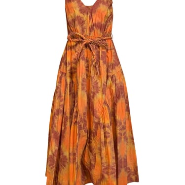 UllaJohnson - Orange & Rust Red Tie Dye Print Poplin Midi Dress Sz 0