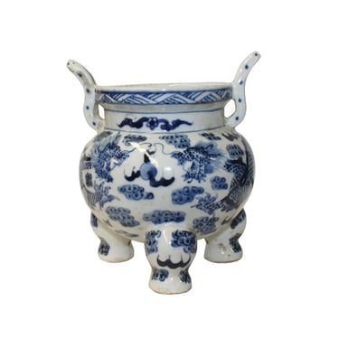 Blue White Oriental Dragon Ding Shape Incense Holder Porcelain Pot ws1300E 