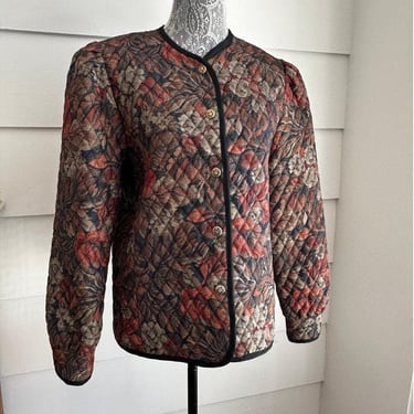 Vintage Floral Print Quilted Cropped Jacket by Sag Harbor size L  80s 90s 