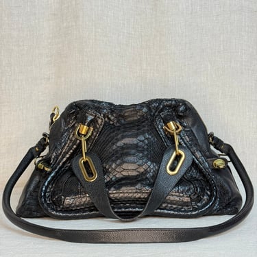 Chloe Partay M Black Python Bag