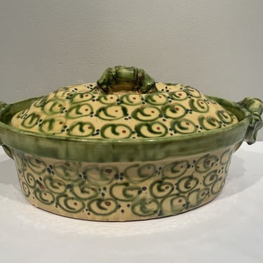 Provence France Hand Thrown tureen Painted by  Emmanuel Keil Pottery, french cottage decor, primitive kitchen decor, country shabby chic 