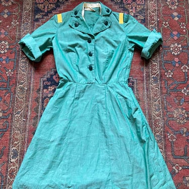 Vintage 40s Official Girls Scouts Uniform Green Dress Small by TimeBa