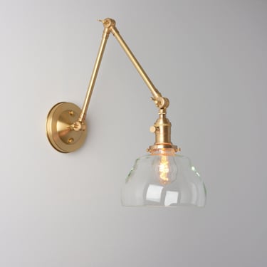 Clear Hand blown glass - Wall sconce with Articulating arm - Shelf Lighting 