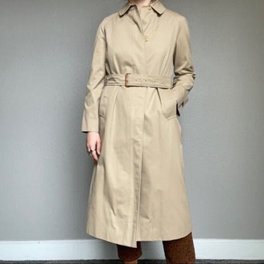 Vintage Burberry Classic Khaki Camel Long Trench Coat With Wool Liner Sz 8 