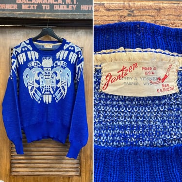 Vintage 1950’s “Jantzen” Tiki Tribal Southwest Wool Rockabilly Sweater, 50’s Vintage Clothing 