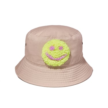Happy Face Bucket Hat, Tufted Patch, beige, khaki, neon, yellow, Smiley Face, Gift for a guy, Gift for a girl 