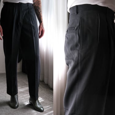Vintage 90s Giorgio Armani Le Collezioni Black Gabardine Birdseye Cuffed Slacks | Made in Italy | 100% Wool | 1990s Armani Designer Pants 