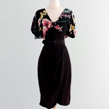 Vintage 1980's Midnight Floral Dress by Karen Alexander / S/M