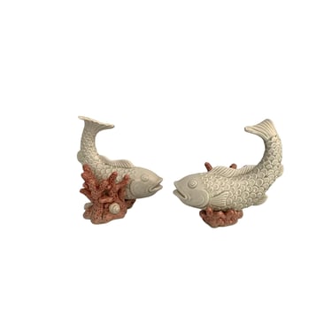 1970's Fitz and Floyd Ceramic Fish With Coral and Shells- A Pair 