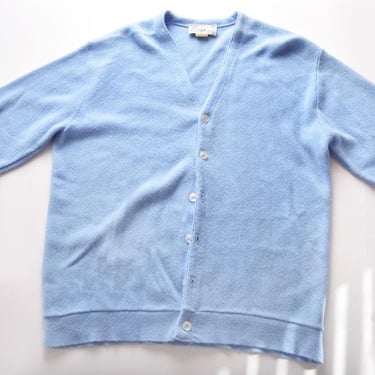 1960's Men's Light Blue Acrylic cardigan Sweater by Onyx LARGE Vintage Mod Darrin Stephens style 