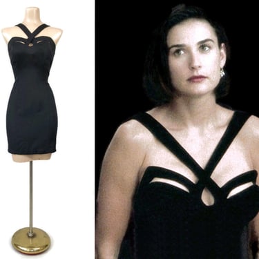 VINTAGE 80s 90s Indecent Proposal Bombshell Mini Dress by Roberta | 1990s Gothic Noir Cutout Cocktail Dress | VFG 