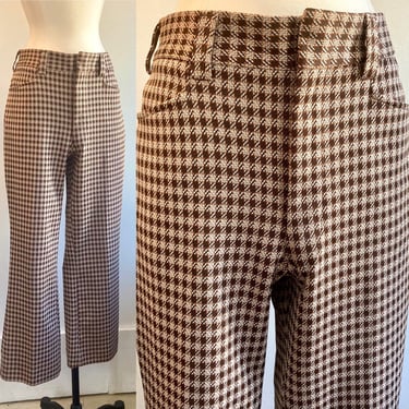 Vintage 60s 70s MOD CHECKERED Tan + Brown Pants Slacks 