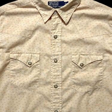 Vintage POLO RALPH LAUREN Western Shirt ~ M ~ Cowboy ~ Rockabilly ~ Pearl Snap Button ~ Print ~ 1950s/1960s 