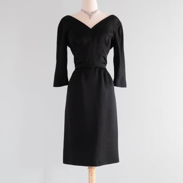 Elegant 1950's Adele Simpson Little Black Dress In Silk / Small
