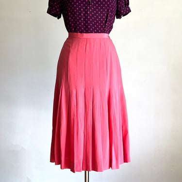 Vintage 1980s Chanel Coral Pleated Silk Skirt 