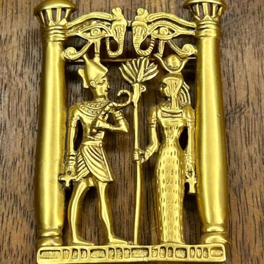 Vintage Egypt Brooch Gold Tone Egyptian Revival Jewelry 80s Lux Fashion 