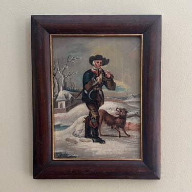 18th Century Oil Painting of a Man with a Dog Oil on Board Woodman 