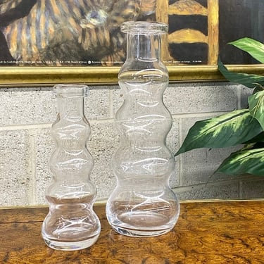Vintage Bubble Vases Retro 2000s Contemporary + Clear Glass + Set of 2 + Multi Heights + Paola Navone + Flower Display + Modern Home Decor 