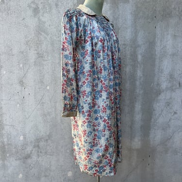Vintage 1930s Blue and Pink Silk Floral Print House of Liberty Smock Dress Top