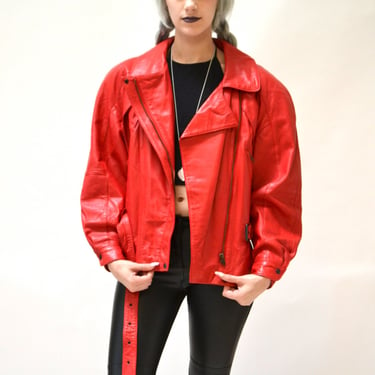 Vintage Leather Motorcycle Jacket RED by Michael Hoban// Vintage Leather Biker Jacket Red Small Medium 