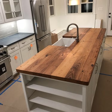 Reclaimed Wormy Chestnut Solid Wood Butcher Block Countertop - Custom sizes -Reclaimed Wood Kitchen Countertops 