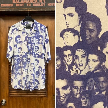 Vintage 1990’s Rayon “Mossimo” Elvis Presley AOP All Over Print Shirt, Pop Art, Rockabilly, 90’s Vintage Clothing 