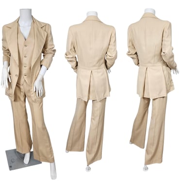 Chess King 1970s Tan I Beige I 3 Pc Suit I Vest I Blazer I Sz 36 