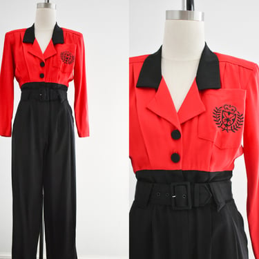 1980s Red and Black Jumpsuit 