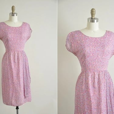 vintage 1950s party dress/ 50s floral chiffon dress/ loving you 