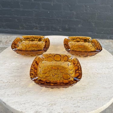 Set of Vintage Amber Glass Ash Tray Holder 