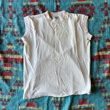 Vintage 1950s Penneys Towncraft Thrashed Blank White Tank Top 