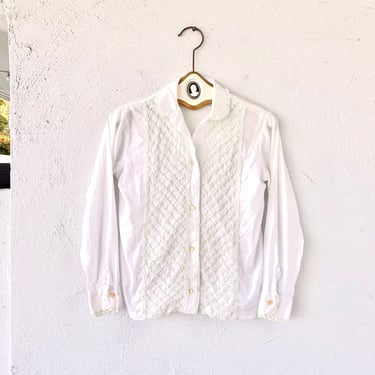 Vintage 70s Prairie Lace Collar Shirt White Ruffle Top 