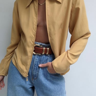 Vintage Honey Silk Zip Blouse