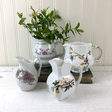 Vintage floral cream pitchers - set of 4 - mix and match creamers 